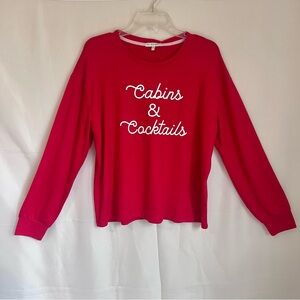 PJ Salvage Cabins & Cocktails Scarlet Red Long Sleeve Soft Crewneck Sweater